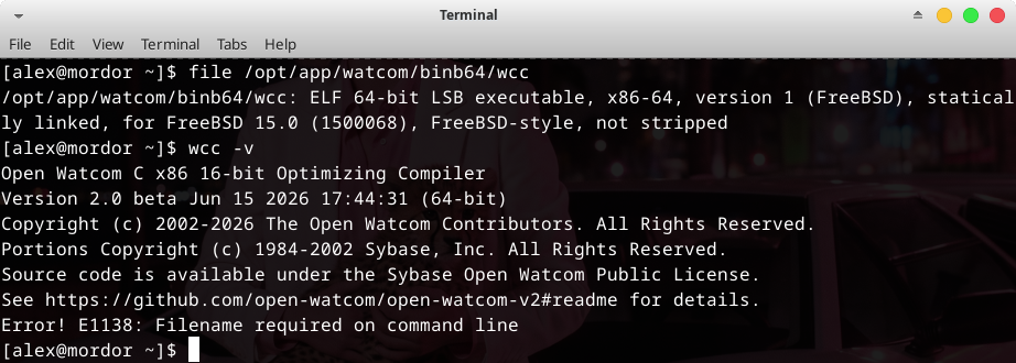 Так выглядит нативный компилятор OpenWatcom под FreeBSD. Теперь вы видели все