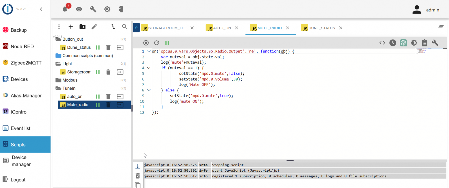 Дополнительные сценарии автоматизации в ioBroker, реализованные на JavaScript 