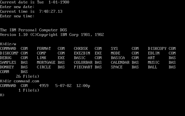 Вывод списка файлов в PC-DOS