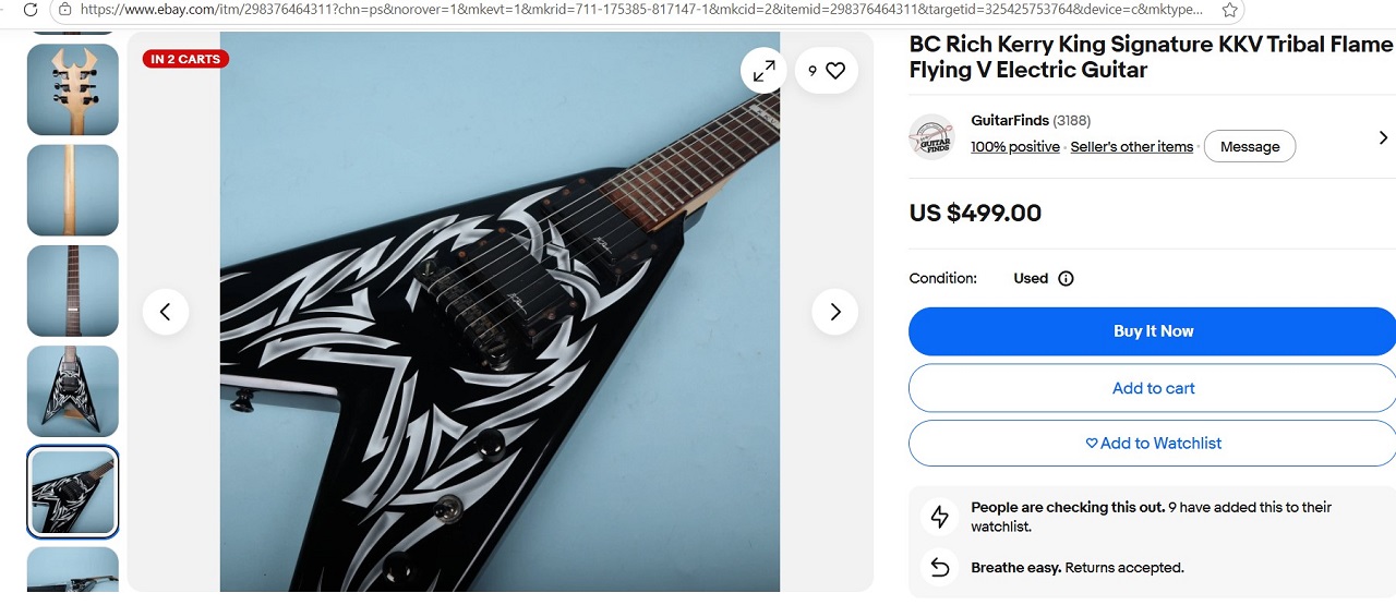 Подписная «летящая стрела» Керри Кинга от B.C.Rich - 9 Подписная «летящая стрела» Керри Кинга от B.C.Rich - 9