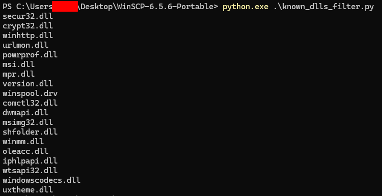 Проверка импортов WinSCP.exe по перечню Known DLLs