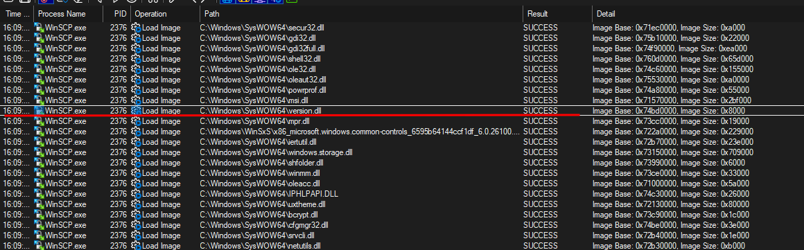 Procmon: Load Image version.dll из SysWOW64