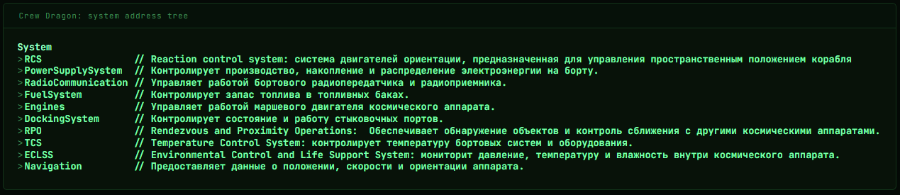 Доступные системы корабля