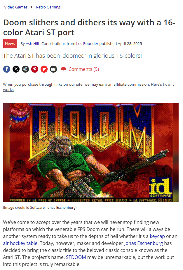 Article on Tom’s Hardware featuring the Atari ST port of DOOM.