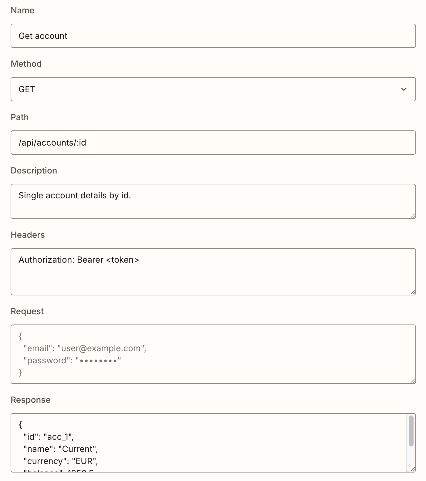 Окно редактирование API Endpoint