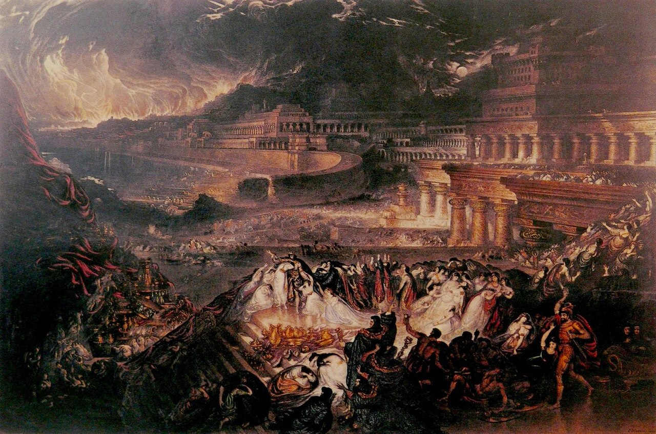 Падение Ниневии на картине Джона Мартина 1829 года. Масштаб и эпичность построек романтически преувеличен примерно как в современном кинопеплуме