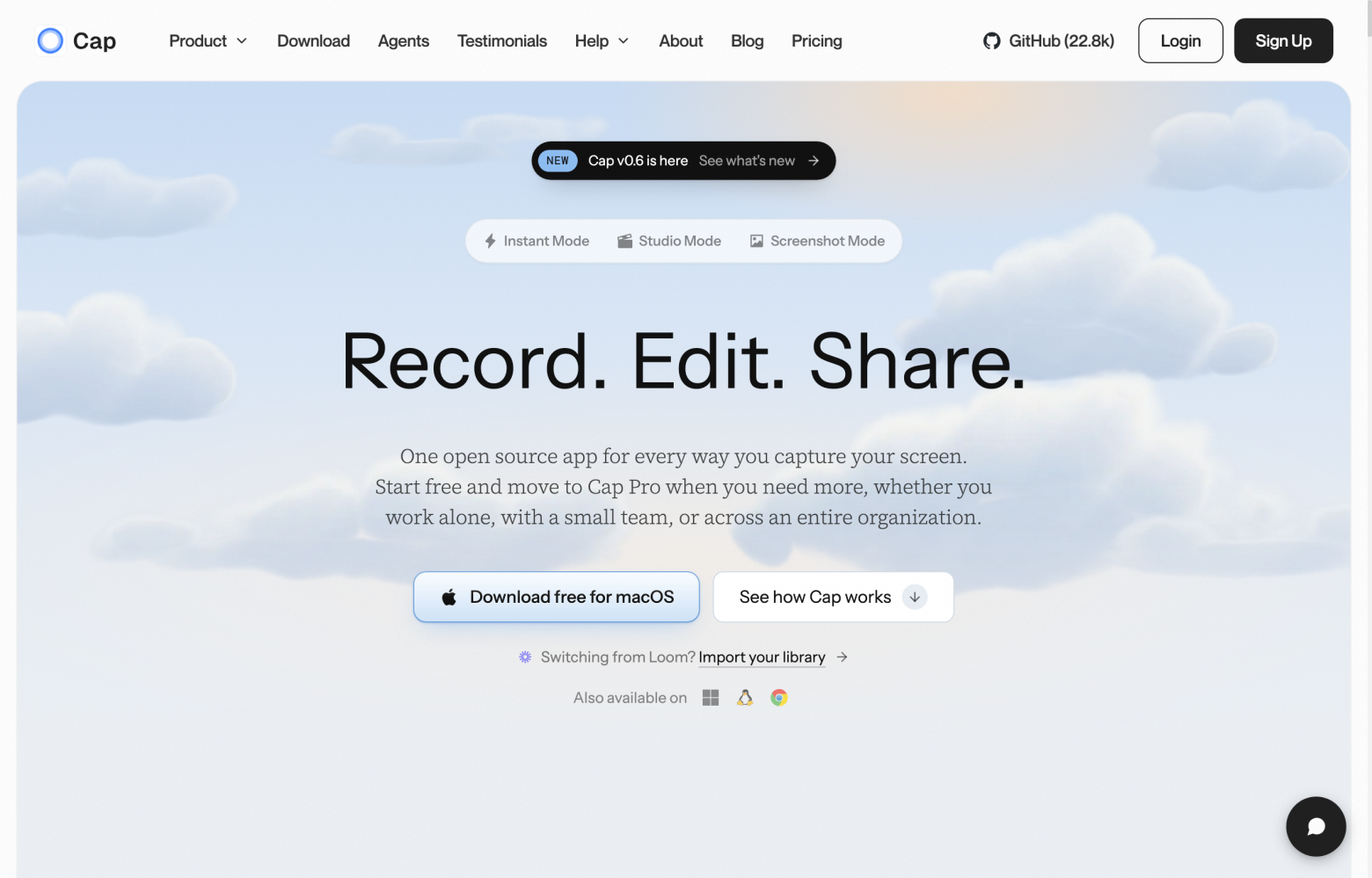 Cap Homepage: Record, Edit, Share