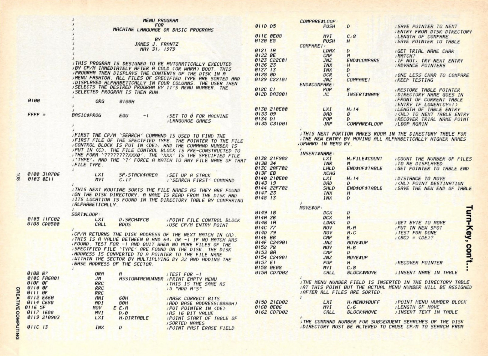 Журнальная страница с кодом CPM-MENU 1979 года