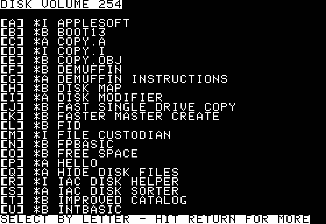 Один из вариантов Disk Select для Apple II