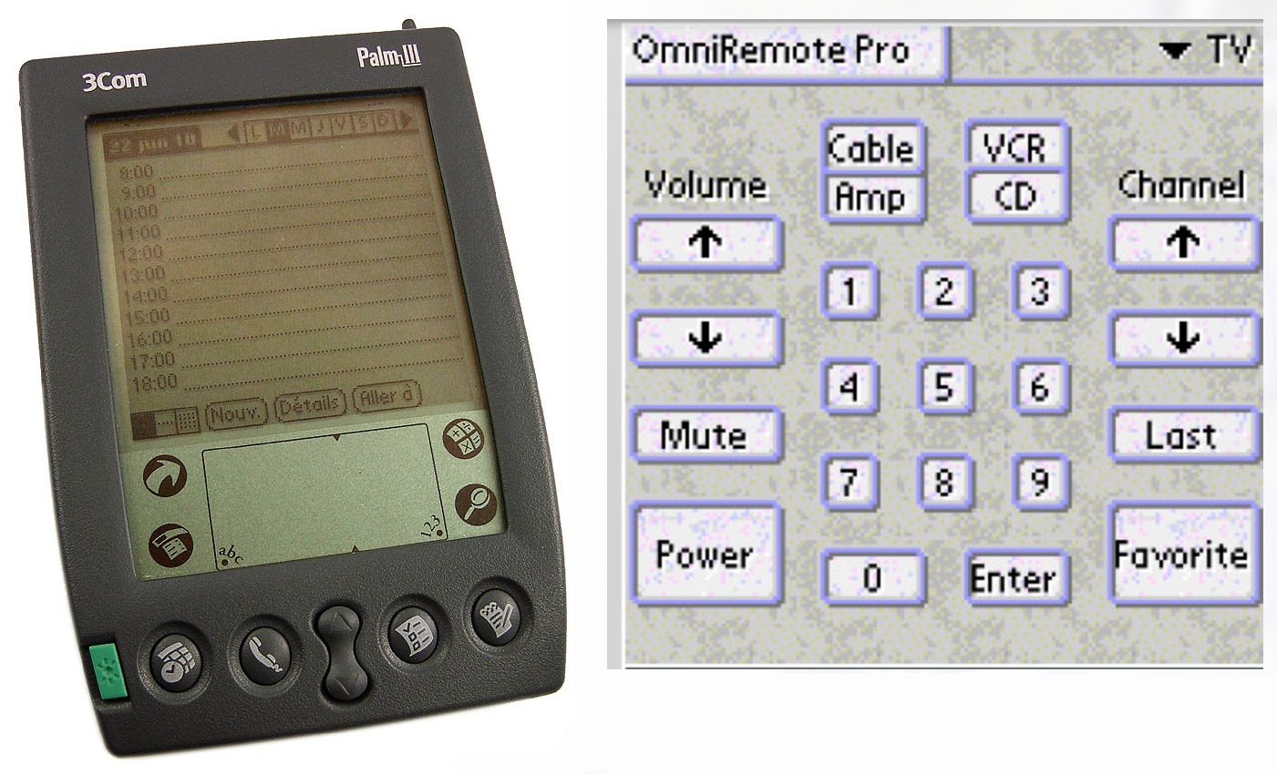 Palm III и интерфейс OmniRemote, которая делала из него пульт