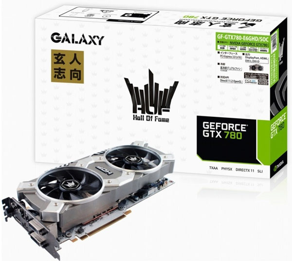 Изделие под каталожным номером GF-GTX780-E6GHD/SOC напоминает 3D-карту Galaxy GeForce GTX 780 HOF с 3 ГБ памяти