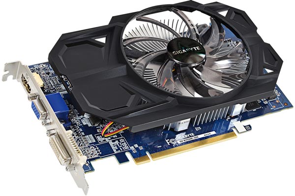 Карта Gigabyte Radeon R7 250 OC (GV-R725OC-2GI rev. 2.0) оснащена выходами DVI, D-Sub и HDMI