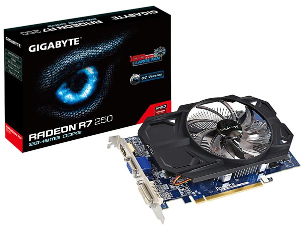 Карта Gigabyte Radeon R7 250 OC (GV-R725OC-2GI rev. 2.0) оснащена выходами DVI, D-Sub и HDMI