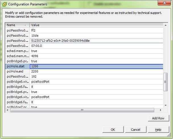 Выбор значений pci hole в VMware View