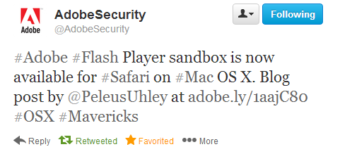 Adobe Flash Player Sandbox Mode доступен для Safari Mac OS X