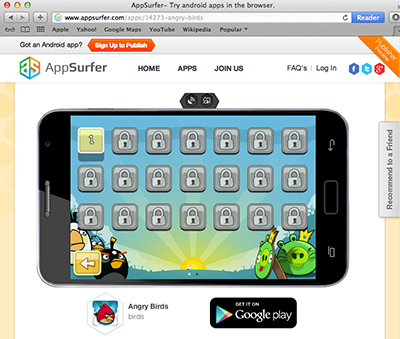 AppSurfer в действии — андроид программы в браузере