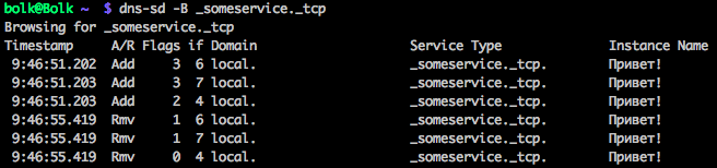 Bash: автообнаружение противника для сетевой игры на «Маках» Ищем созданный сервис