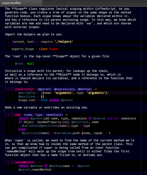 CoffeeScript 1.5.0 позволяет писать комментарии в формате Markdown