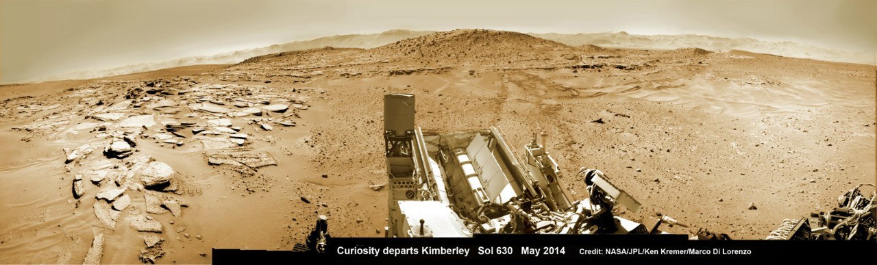 Curiosity снова в пути, после проведения бурильных работ. Новая панорама горы Шарп