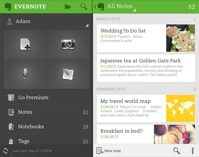 Evernote 5 для Android: новые режимы съемки, поддержка блокнотов Smart Notebook от Moleskine, ярлыки и поиск в документах