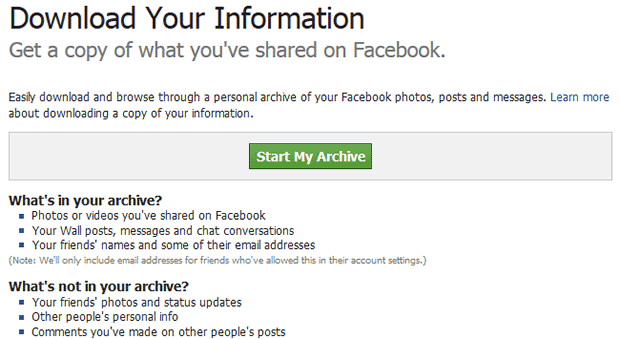 Facebook обновил функцию «Download Your Information»