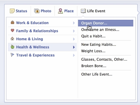 Facebook позволяет указать согласен ли владелец аккаунта на донорство внутренних органов