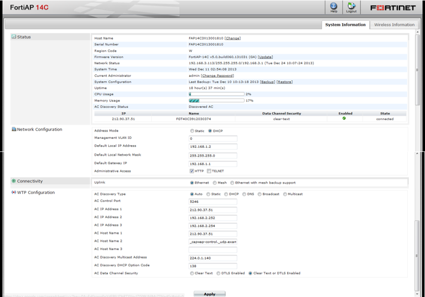 FortiAP 14С – remote access point от Fortinet. Хороший вариант построения безопасной беспроводной сети для удалённого офиса