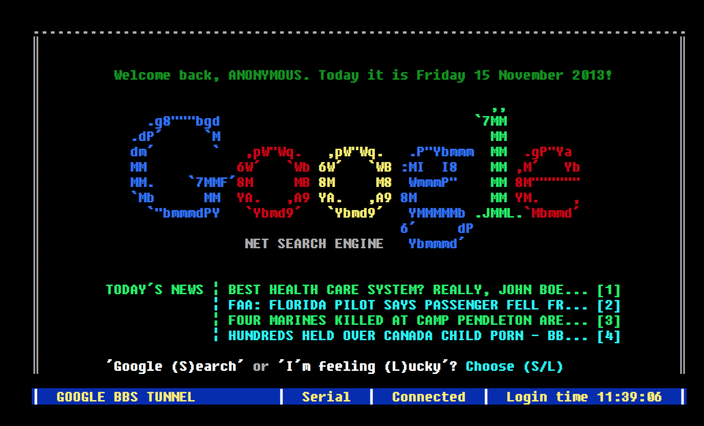 Google BBS Terminal — как google мог бы выглядеть в 80 х