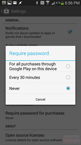 Google выпустил новую версию Google Play (4.6.16) с новой опцией парольной защиты от бесконтрольных покупок