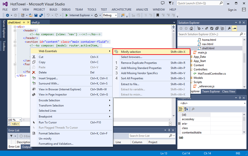 HTML минимизация в Web Essentials 2013 HTML минимизация в Web Essentials 2013