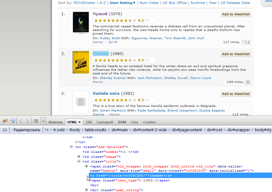 IMDB, «Зловещие Мертвецы» и немного Excel IMDB, «Зловещие Мертвецы» и немного Excel