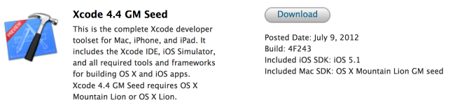 OS X Mountain Lion GM и Xcode 4.4 GM доступны для разработчиков