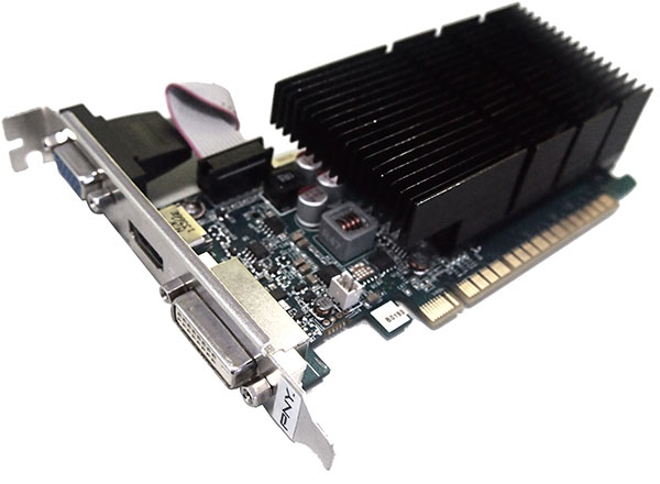 Графическая карта PNY GeForce GT 730 оснащена интерфейсом PCI Express 3.0 8x и видеовыходами DVI, VGA и HDMI