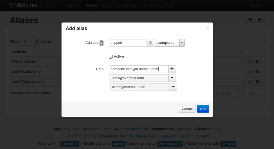 PostfixАdmin revamped (ViMbAdmin)