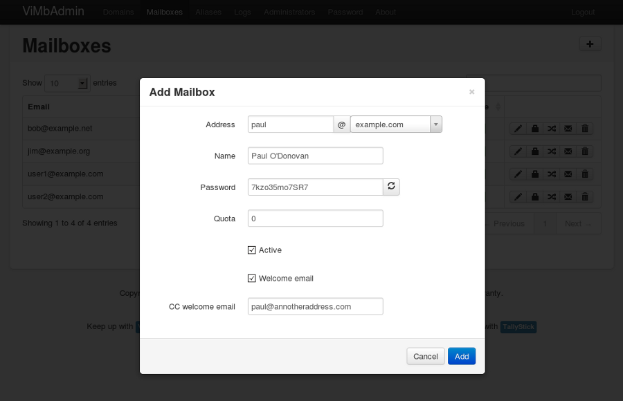 PostfixАdmin revamped (ViMbAdmin)