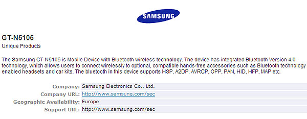 На сей раз Samsung Galaxy Note 8.0 засветился в базе данных сайта Bluetooth SIG
