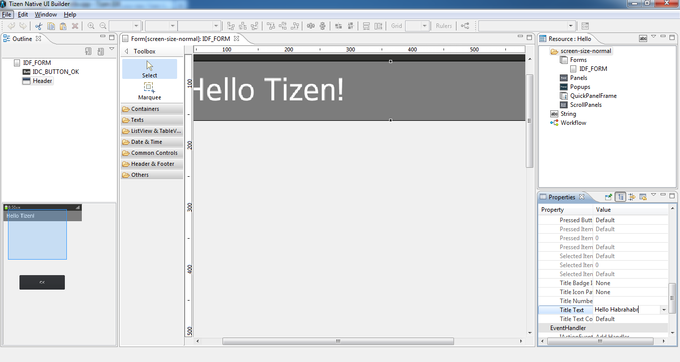 Tizen Native programming. Пишем «Hello Habrahabr» для ОС Tizen