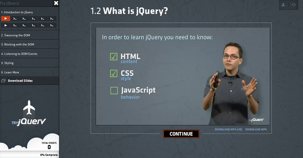 Try jQuery — новый интерактивный самоучитель по jQuery Try jQuery — новый интерактивный самоучитель по jQuery