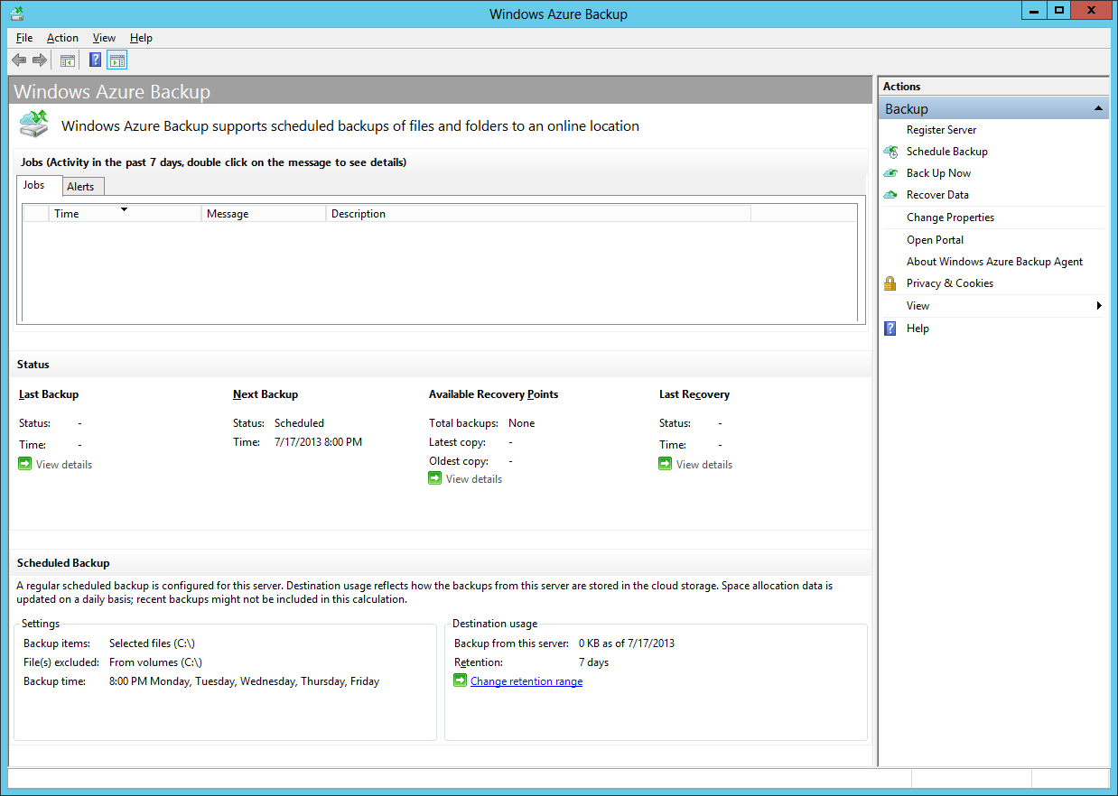 Windows Azure Recovery Services. Часть 3: Работа с Backup Agent