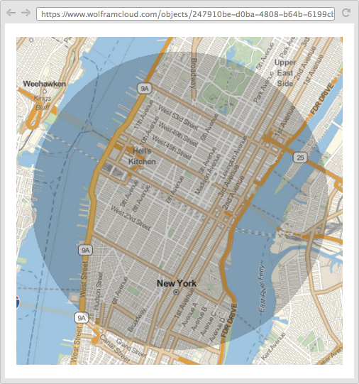 A map with a two-mile disk centered on the Empire State Building—it's that easy