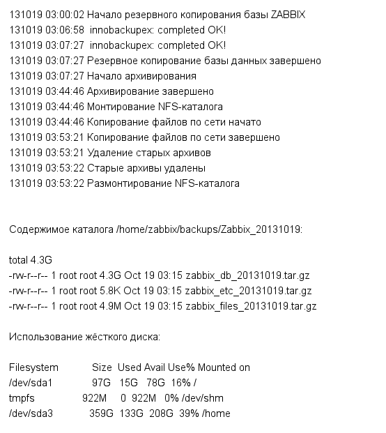 Zabbix: Резервное копирование небольшой базы