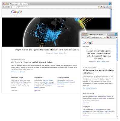 Адаптивный дизайн на странице о Google