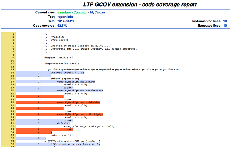 Анализ Code Coverage для iOS и OS X проектов (xCode 4.4)