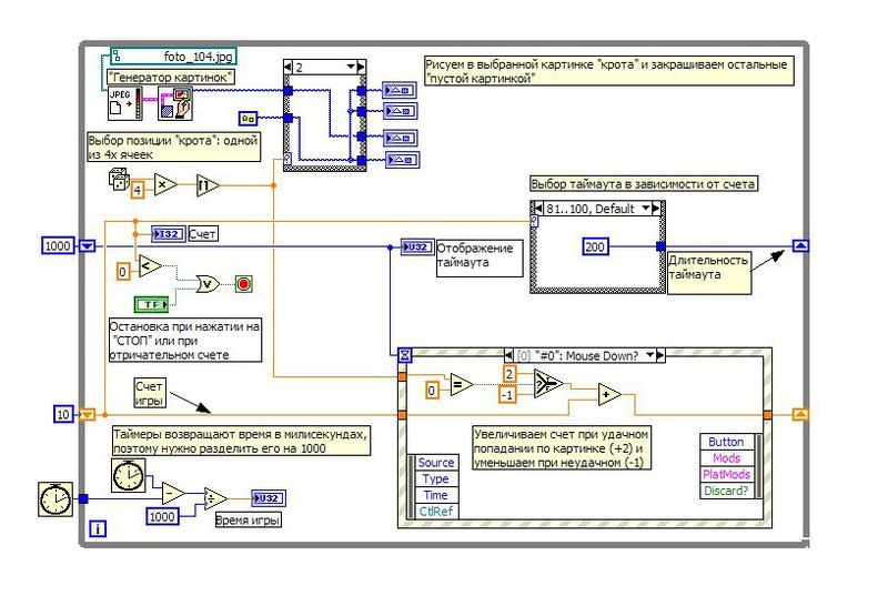 Аналог игры Wack a mole на LabVIEW