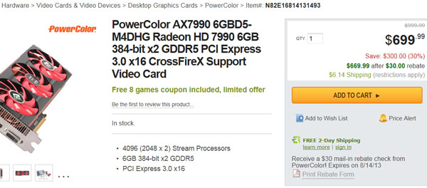 Снижение цен на 3D-карты Radeon HD 7990 позволит им успешнее конкурировать с моделями верхнего уровня на GPU Nvidia