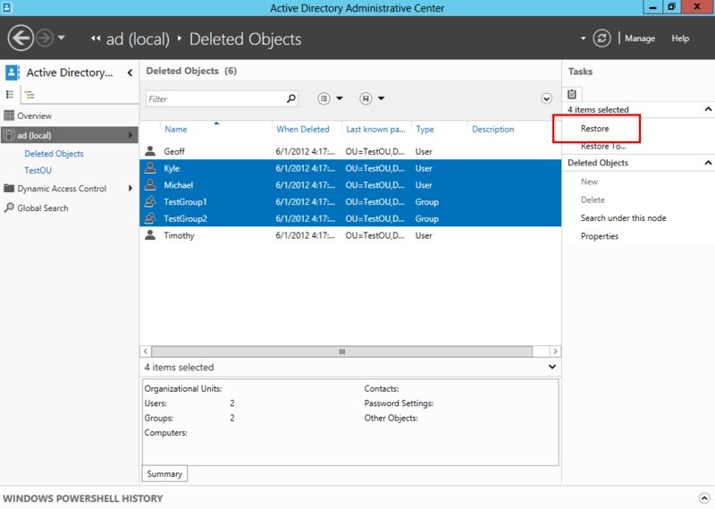 Что нового в корзине Active Directory в Windows Server 2012