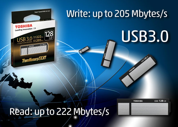 Флэш-накопители Toshiba TransMemory-EX II оснащены интерфейсом USB 3.0