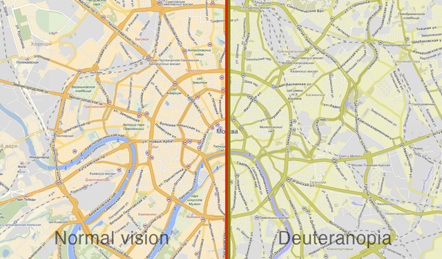 Как видят Яндекс.Карты люди с обычным зрением и цветоаномалы