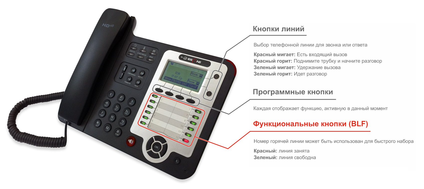Функциональные кнопки (BLF) IP-телефона Escene WS320