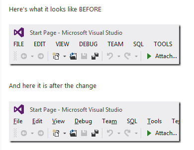 Как убрать КАПС из меню Visual Studio 2012 RC